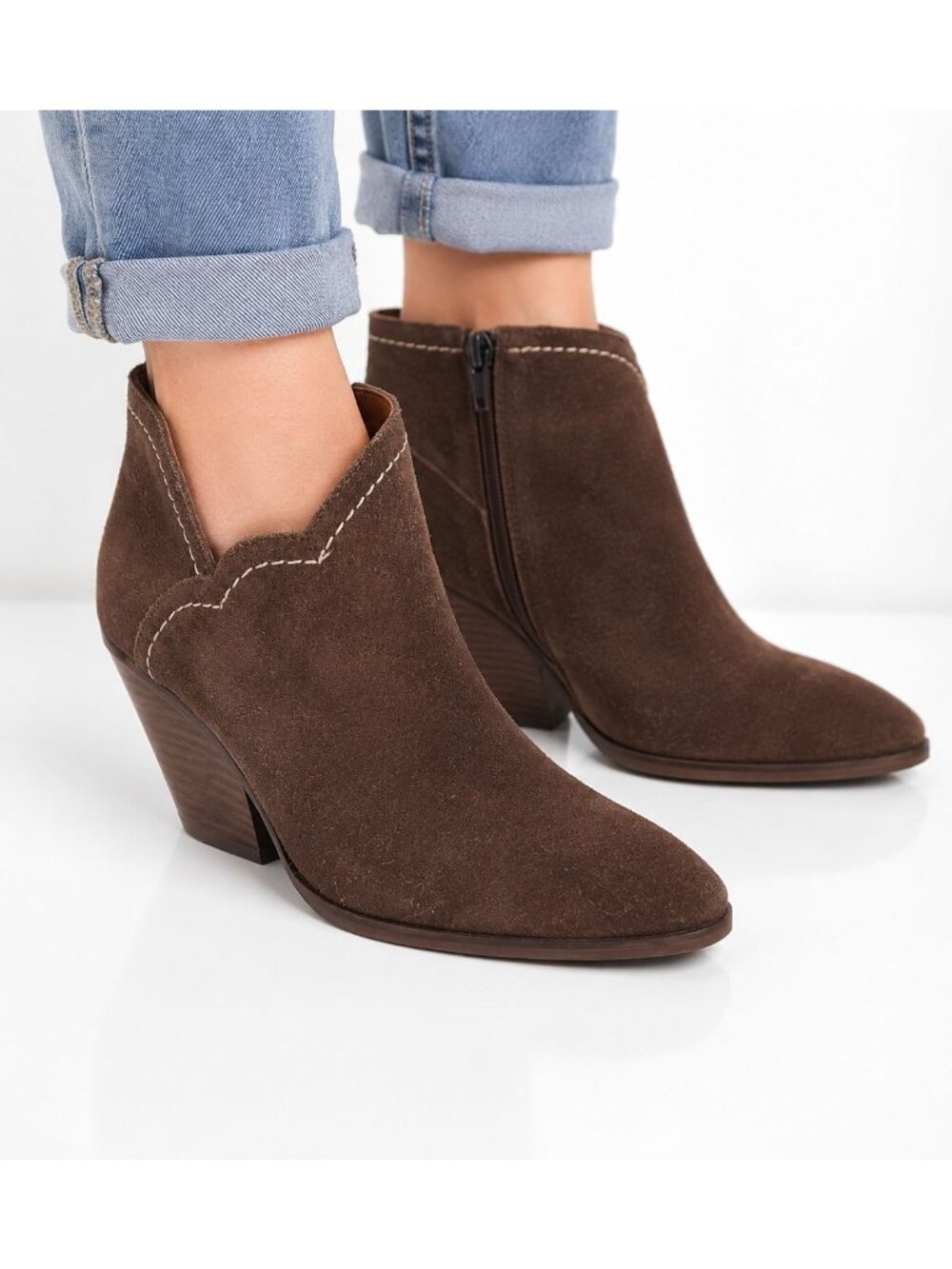 Lucky Brand Brown Suede Wedge Ankle Booties Side Zip Boho Western 8 - Picture 1 of 10